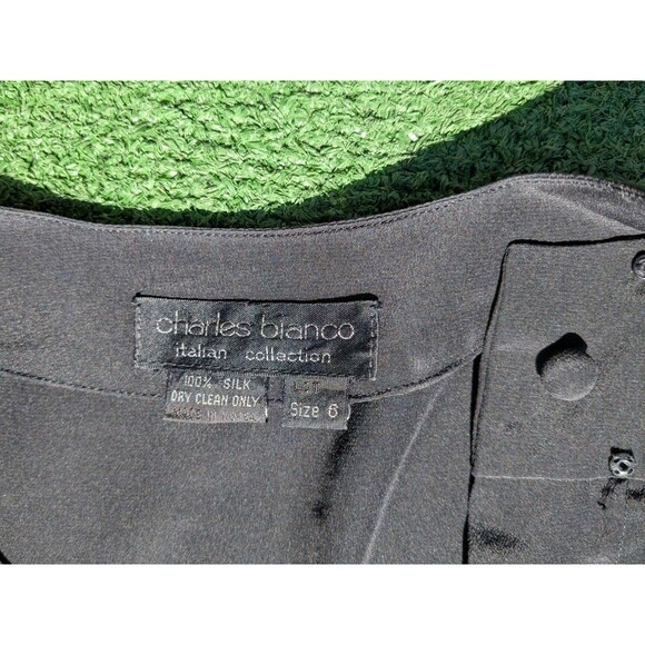 VTG Black Silk Charles Bianco Italian Collection Blouson Pleated Midi Dress EUC - Picture 5 of 6